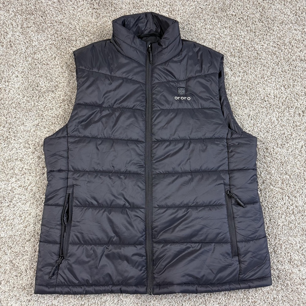 Ororo Heated Vest Mens Large Black Quilted Puffer Full Zip Battery Packs Outdoor